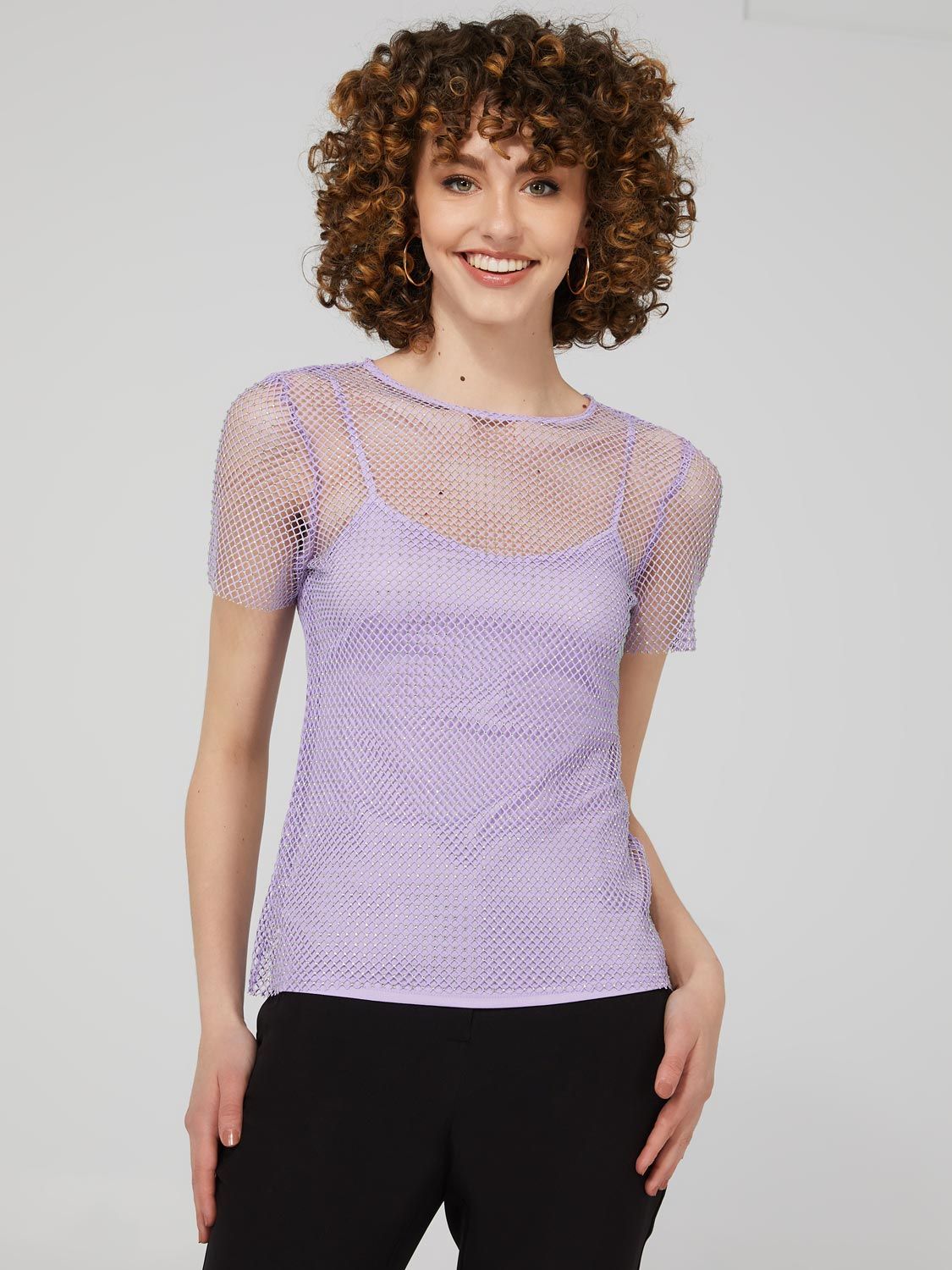 Rhinestone Fishnet T-Shirt With Cami sold by Suzy Shier product image thumbnail 3
