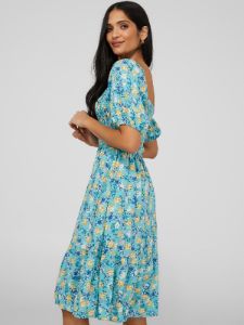 Floral Print Smocked Square Neck Midi Dress sold by Suzy Shier
