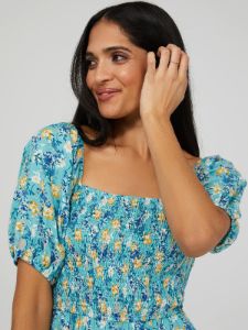 Floral Print Smocked Square Neck Midi Dress sold by Suzy Shier