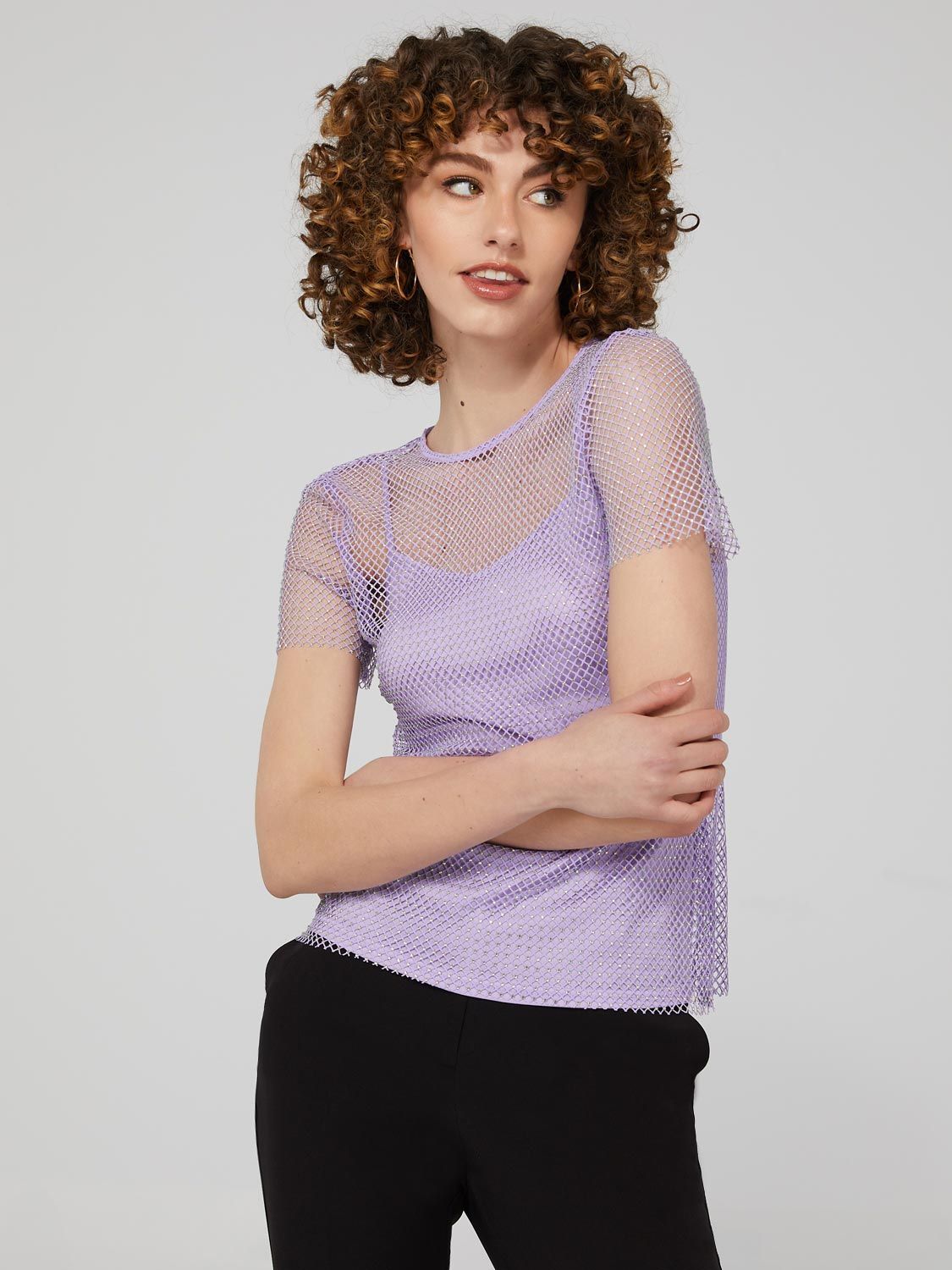 Rhinestone Fishnet T-Shirt With Cami sold by Suzy Shier product image thumbnail 2