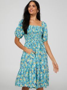 Floral Print Smocked Square Neck Midi Dress sold by Suzy Shier
