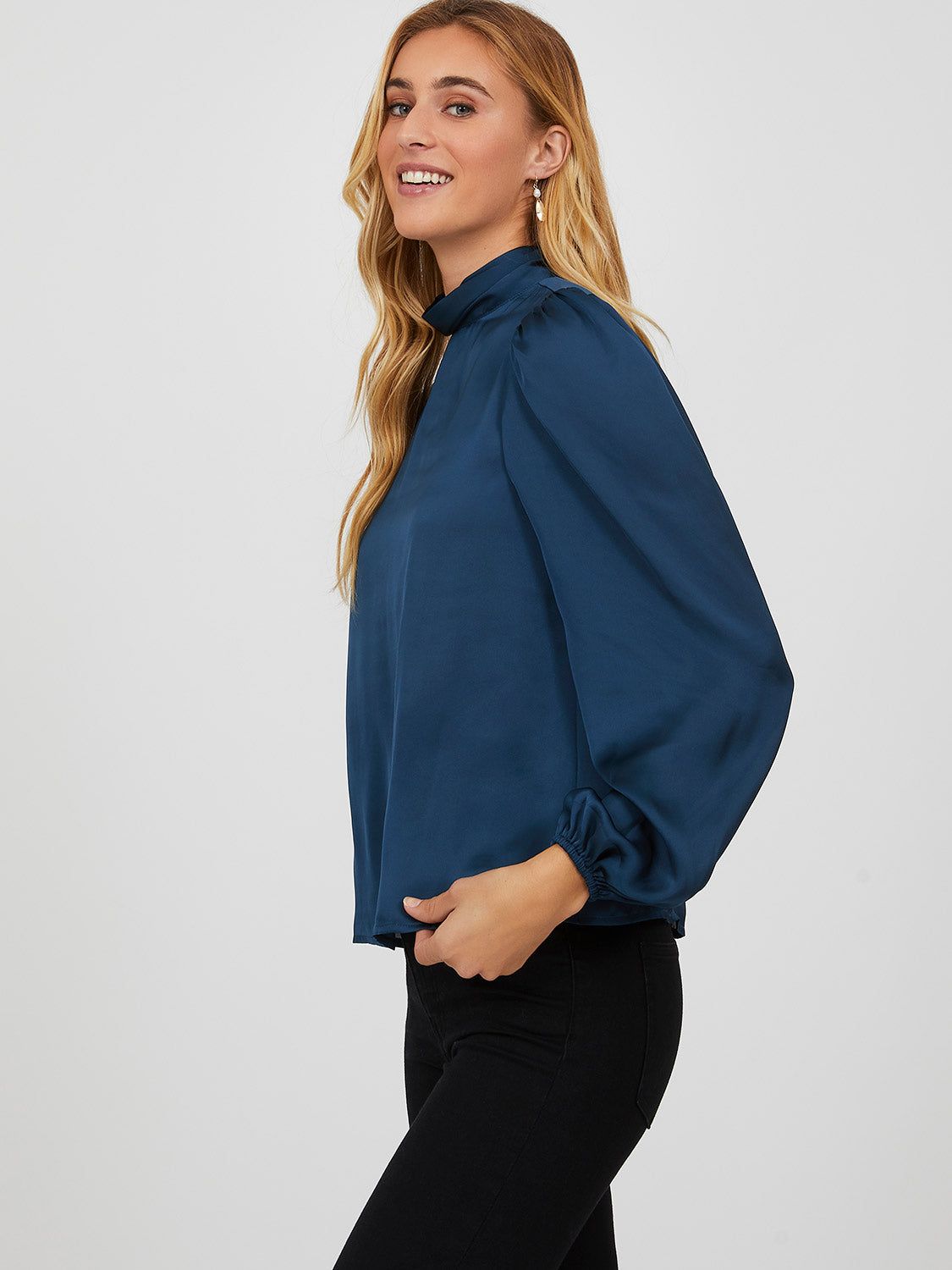 Satin High Neck Balloon Sleeve Blouse sold by Suzy Shier product image thumbnail 3