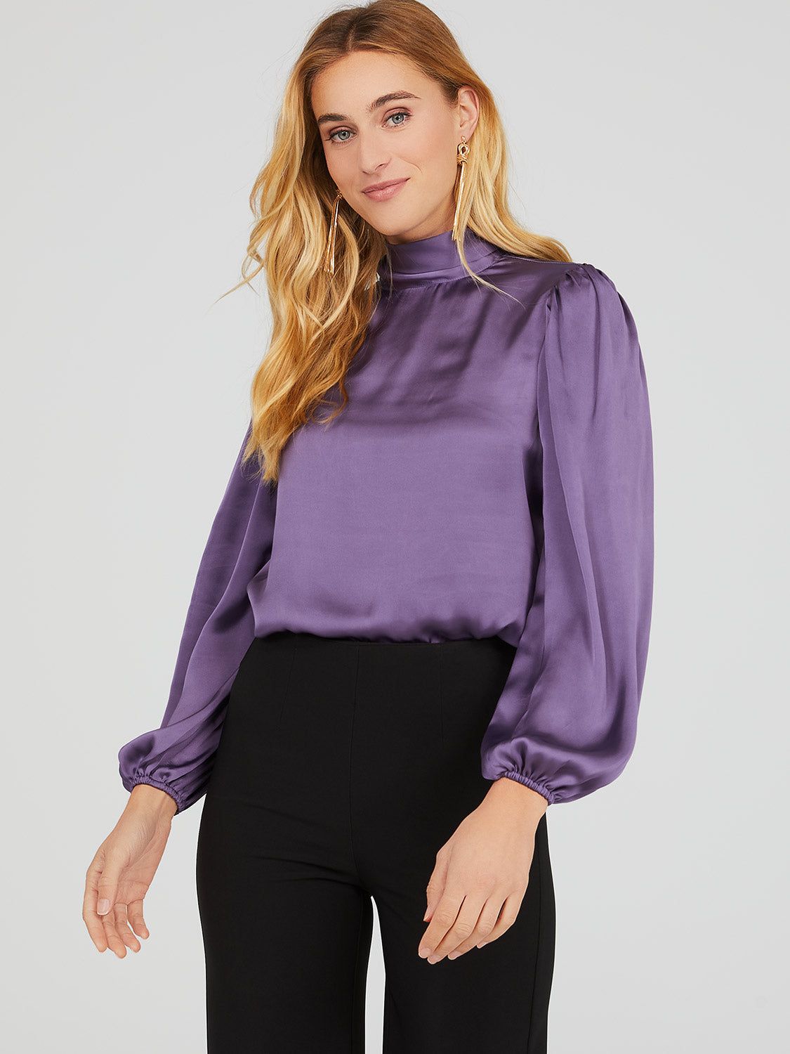 Satin High Neck Balloon Sleeve Blouse sold by Suzy Shier product image thumbnail 5