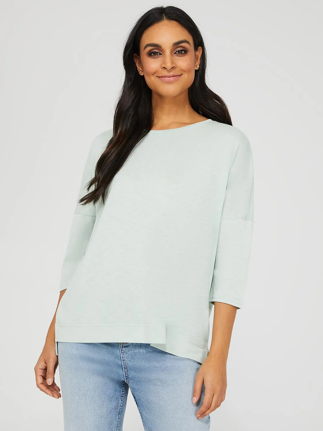 3/4 Dolman Sleeve Round Neck Long Top sold by Suzy Shier