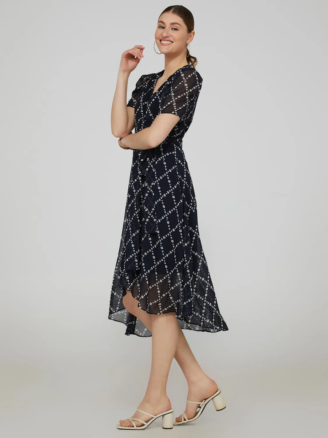 Printed Cross-Front High-Low Midi Dress sold by Suzy Shier product image thumbnail 3