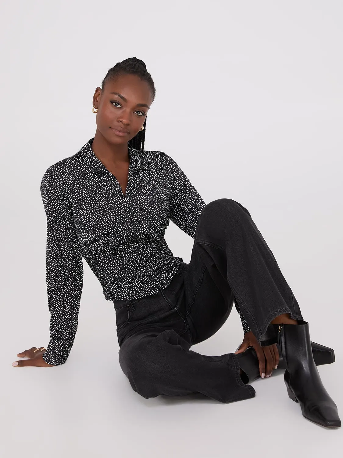 Printed Empire Waist Button-Front Blouse sold by Suzy Shier product image thumbnail 2