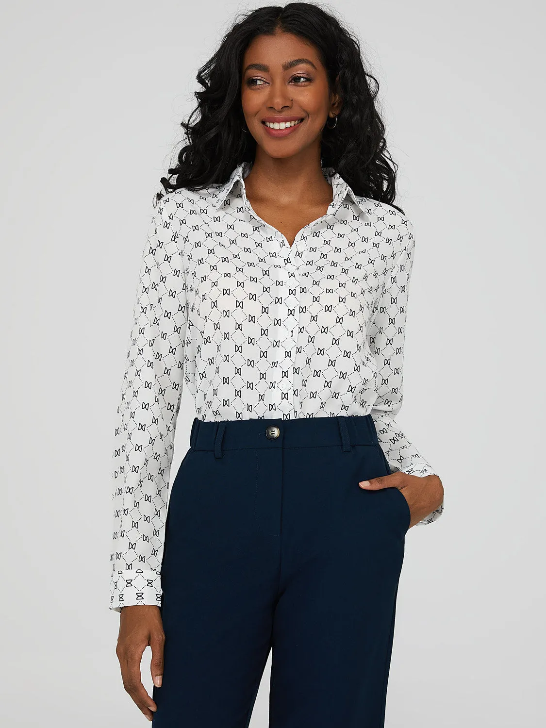 Button Down Blouse With Notch Collar sold by Suzy Shier product image thumbnail 3
