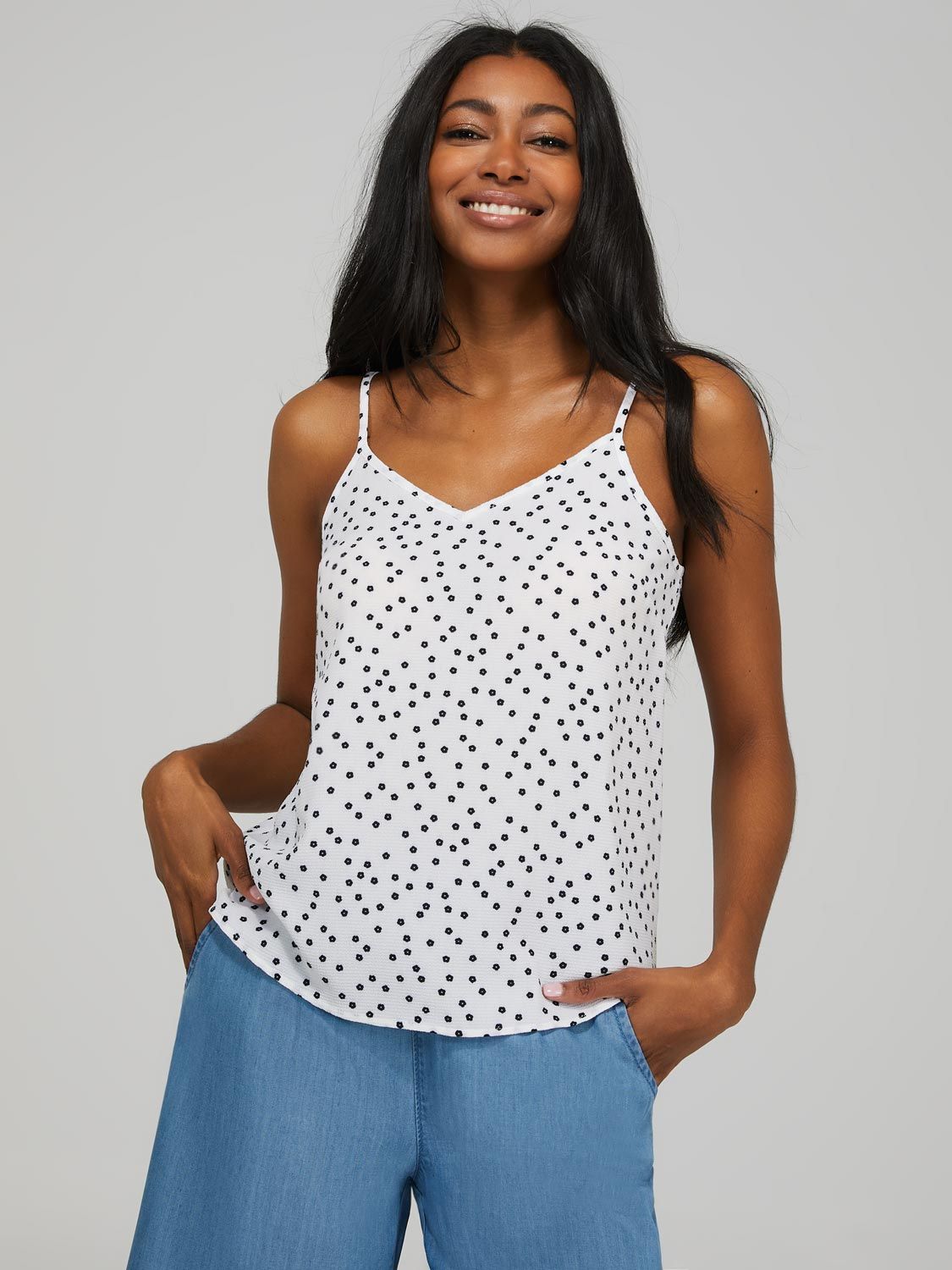 Printed Bubble Crepe Tank Top sold by Suzy Shier