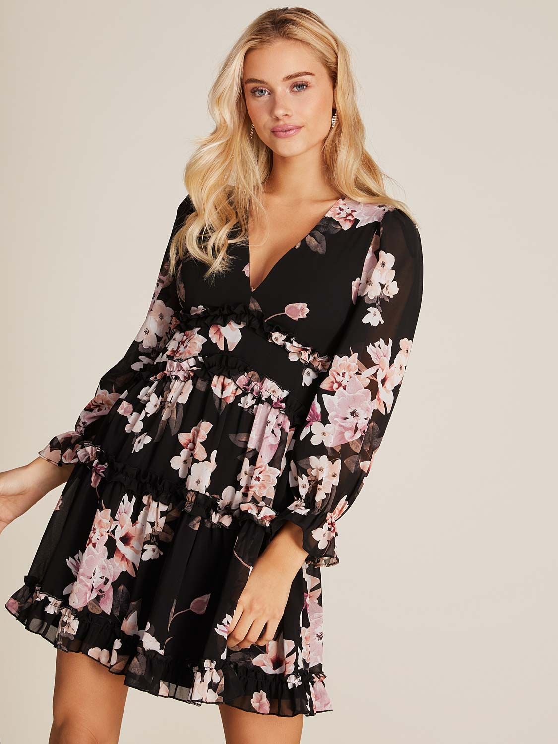 3/4 Sleeve Printed Chiffon Fit & Flare Mini Dress sold by Suzy Shier product image thumbnail 3