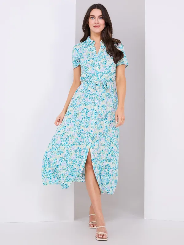 Ditsy Floral Print Button-Front Midi Shirtdress sold by Suzy Shier