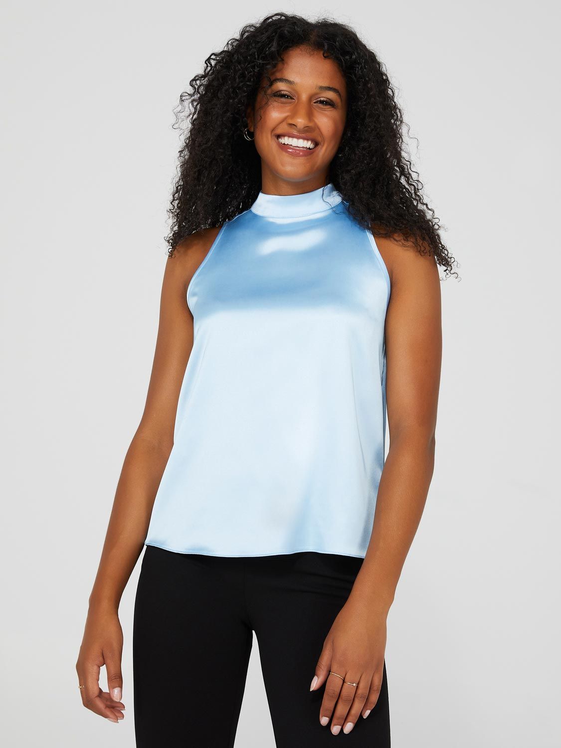 Mock Neck Sleeveless Satin Top sold by Suzy Shier
