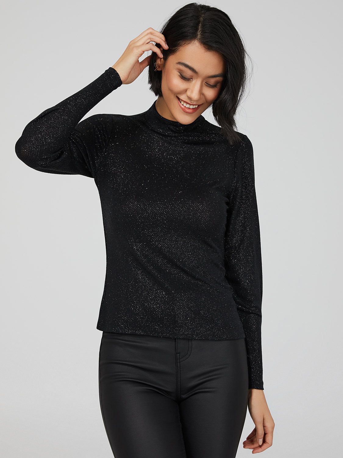 Metallic Glitter Puff Sleeve Top sold by Suzy Shier