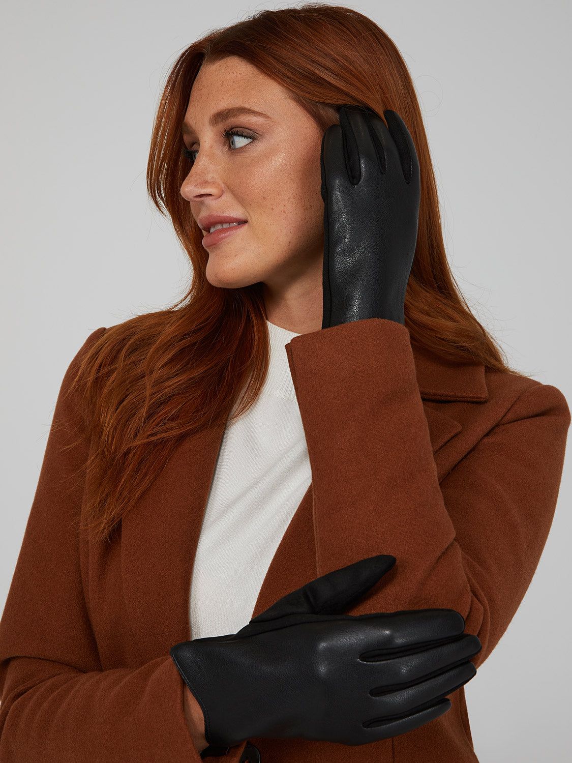 Velvet-Lined Faux Leather Gloves sold by Suzy Shier