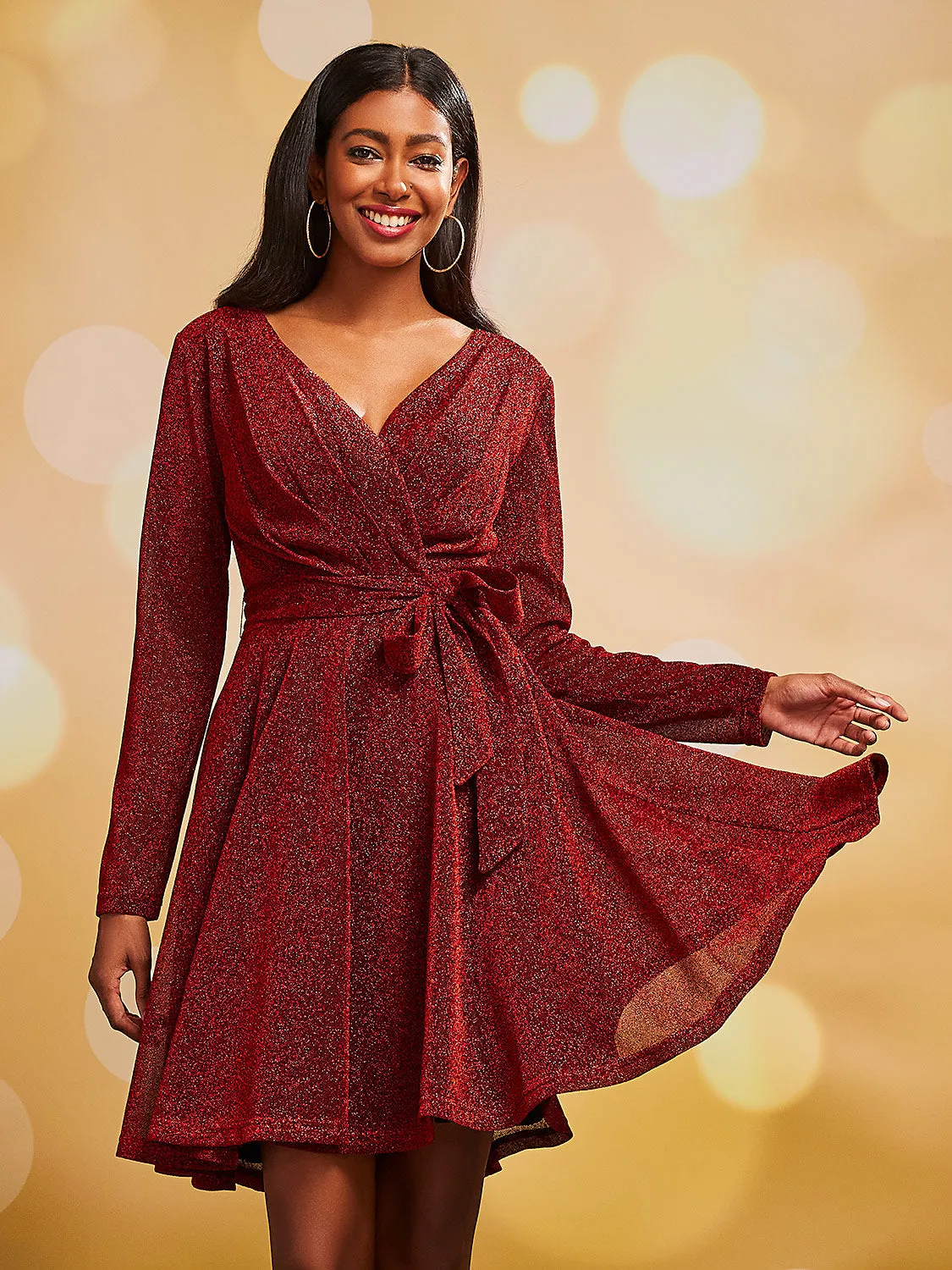 Shimmer Crossover Fit & Flare Dress sold by Suzy Shier