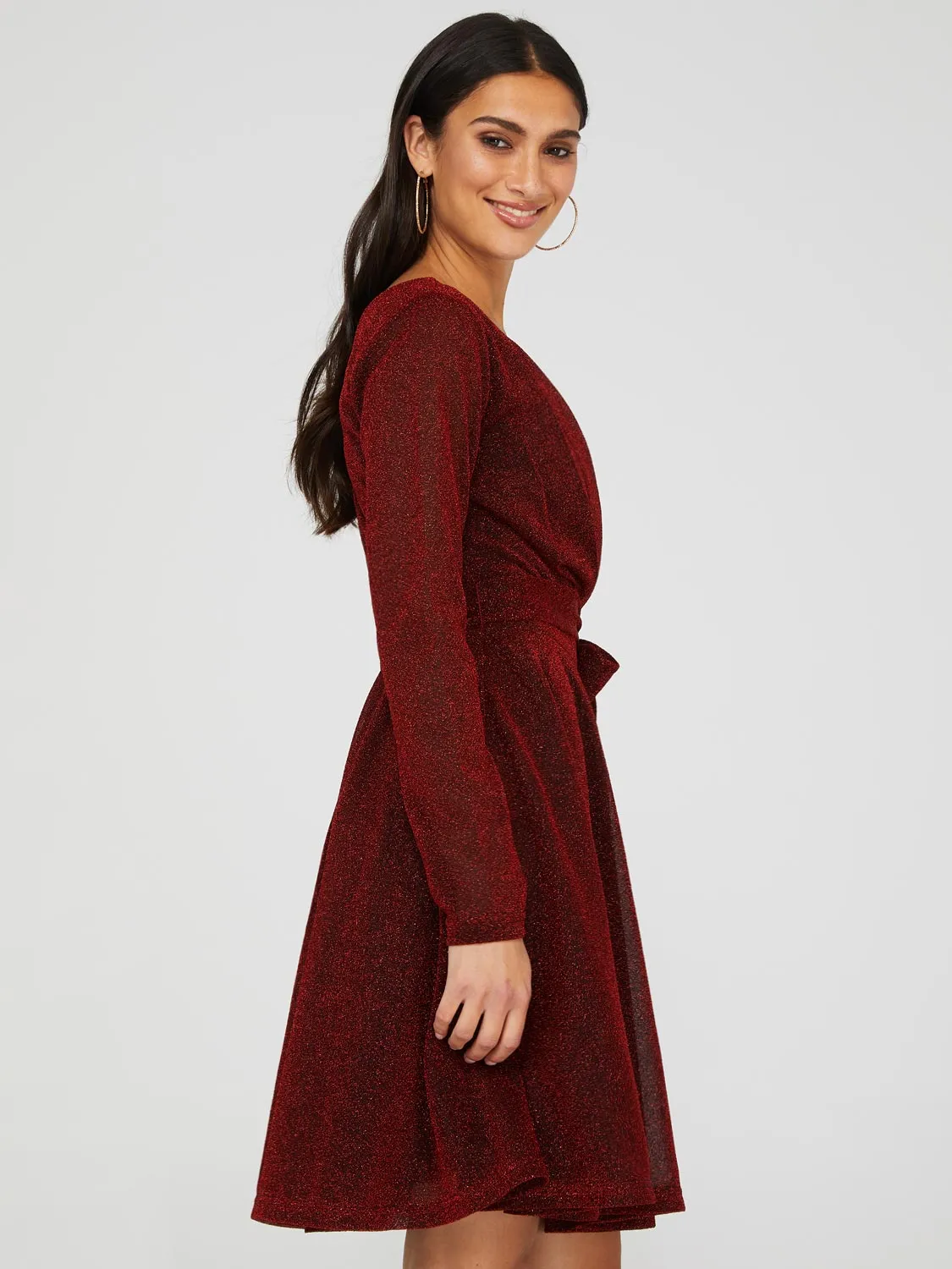 Shimmer Crossover Fit & Flare Dress sold by Suzy Shier product image thumbnail 5