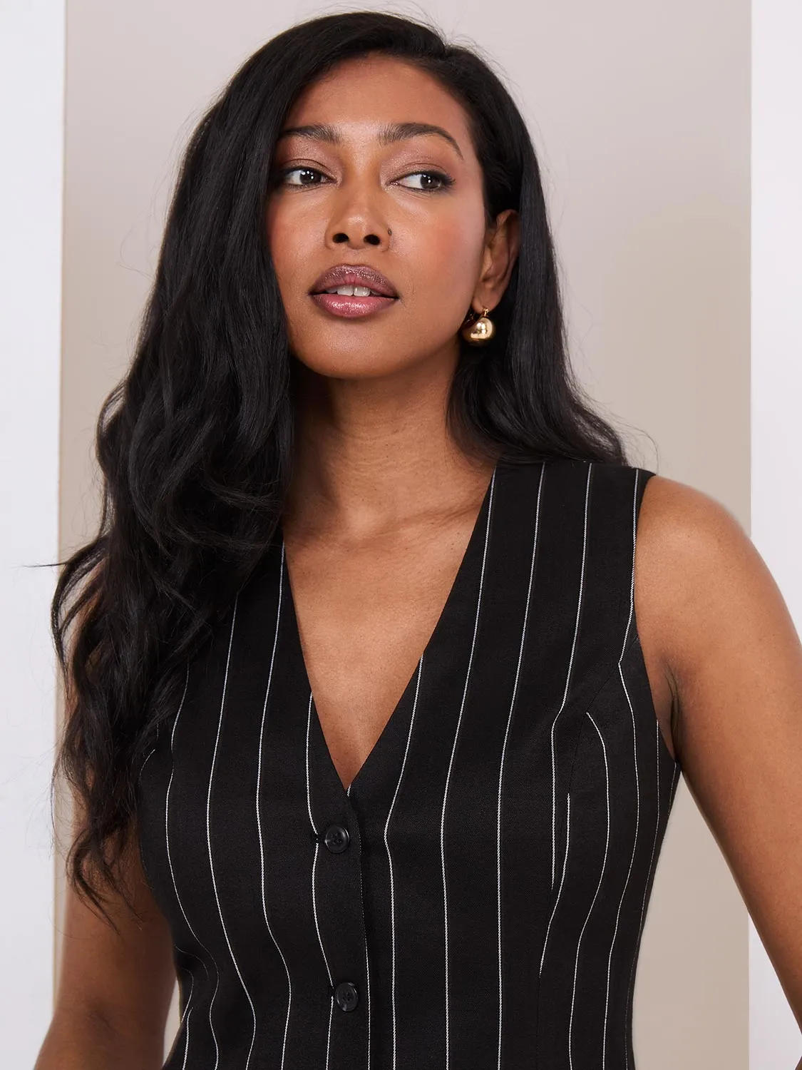 Pinstripe Button-Front Vest sold by Suzy Shier product image thumbnail 3