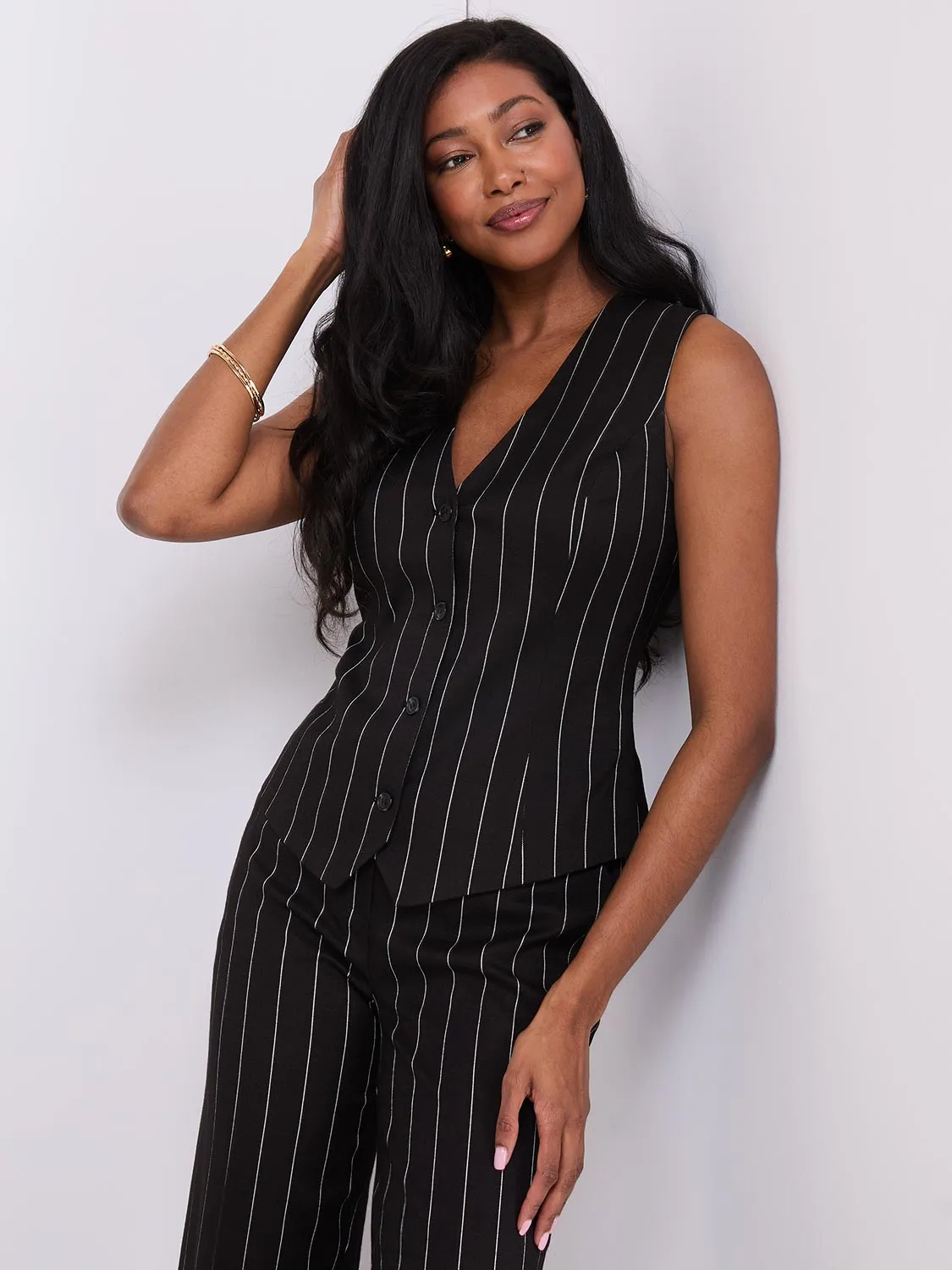 Pinstripe Button-Front Vest sold by Suzy Shier