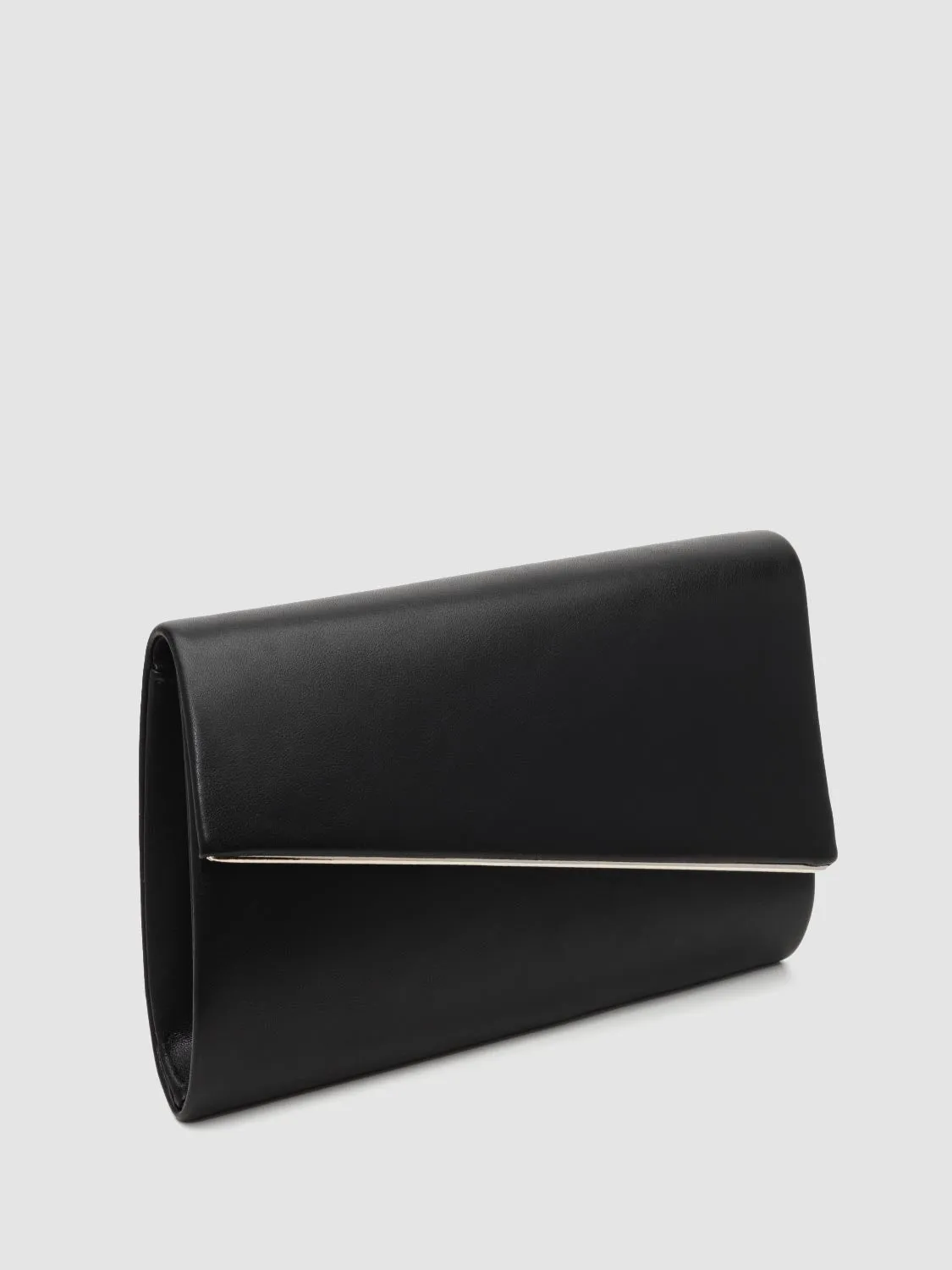 Asymmetrical Patent Faux-Leather Flapover Clutch With Metal Trim sold by Suzy Shier product image thumbnail 2