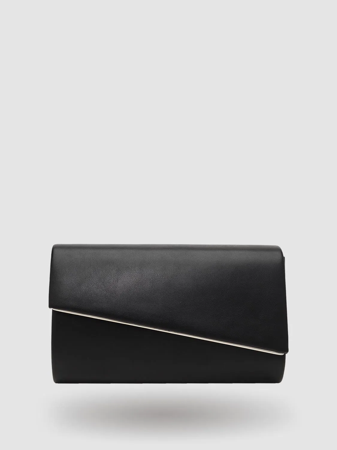 Asymmetrical Patent Faux-Leather Flapover Clutch With Metal Trim sold by Suzy Shier