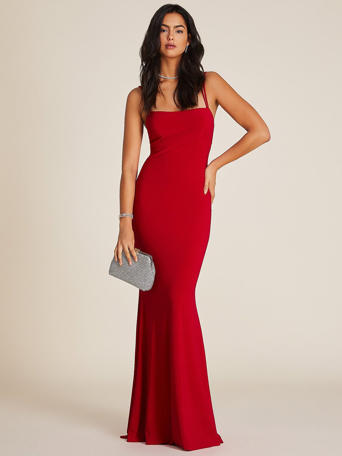 Cowl Neck Lace-Up Open Back Gown sold by Suzy Shier