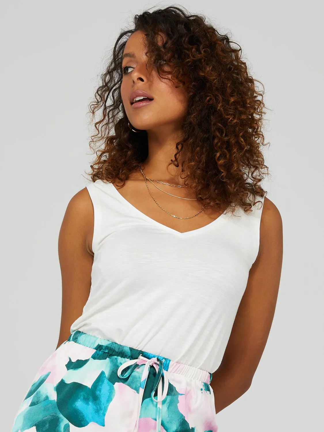 V-Neck Tank Top With Satin Detail sold by Suzy Shier product image thumbnail 2