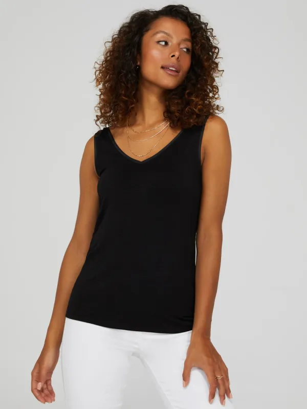 V-Neck Tank Top With Satin Detail sold by Suzy Shier