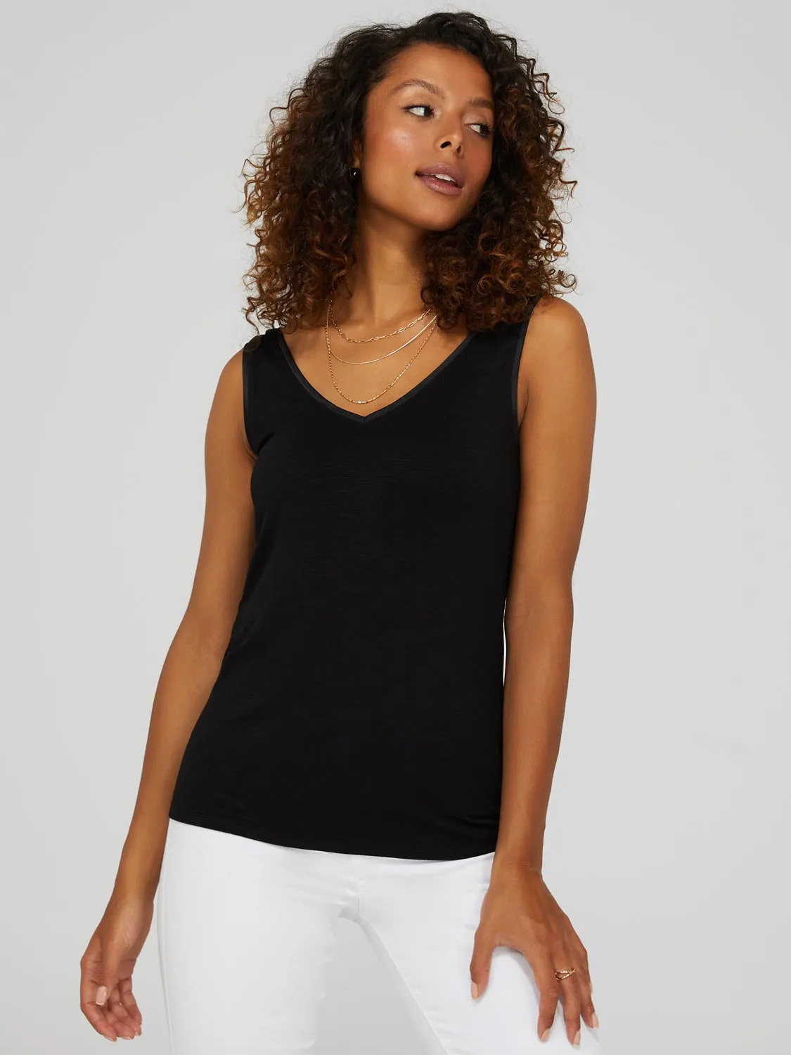 V-Neck Tank Top With Satin Detail sold by Suzy Shier