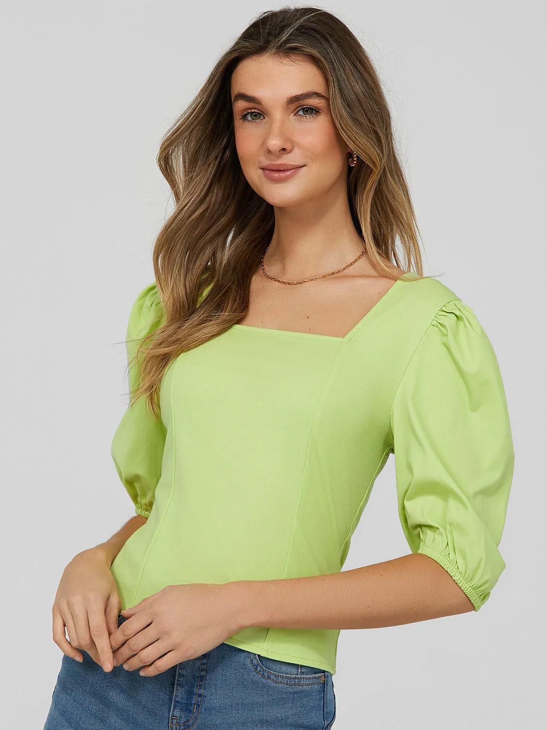 Square Neck Top With Puff Sleeves sold by Suzy Shier