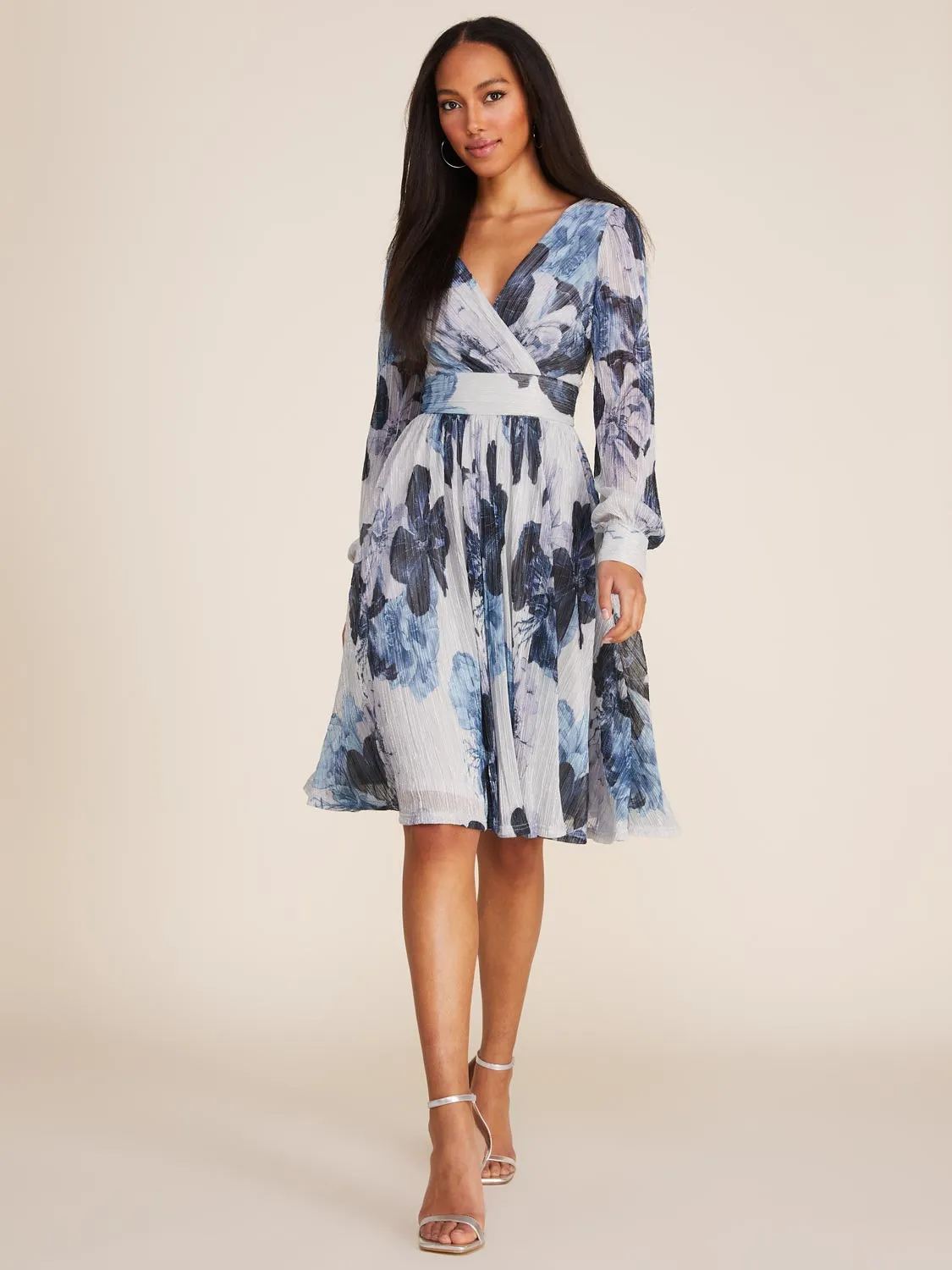 Printed Metallic Crinkle Knit Fit & Flare Midi Dress sold by Suzy Shier