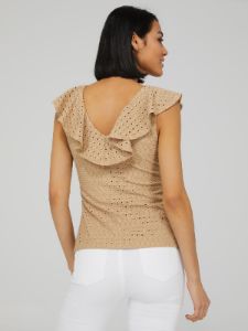 Sleeveless Ruffle Crossover Eyelet Top sold by Suzy Shier