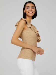 Sleeveless Ruffle Crossover Eyelet Top sold by Suzy Shier