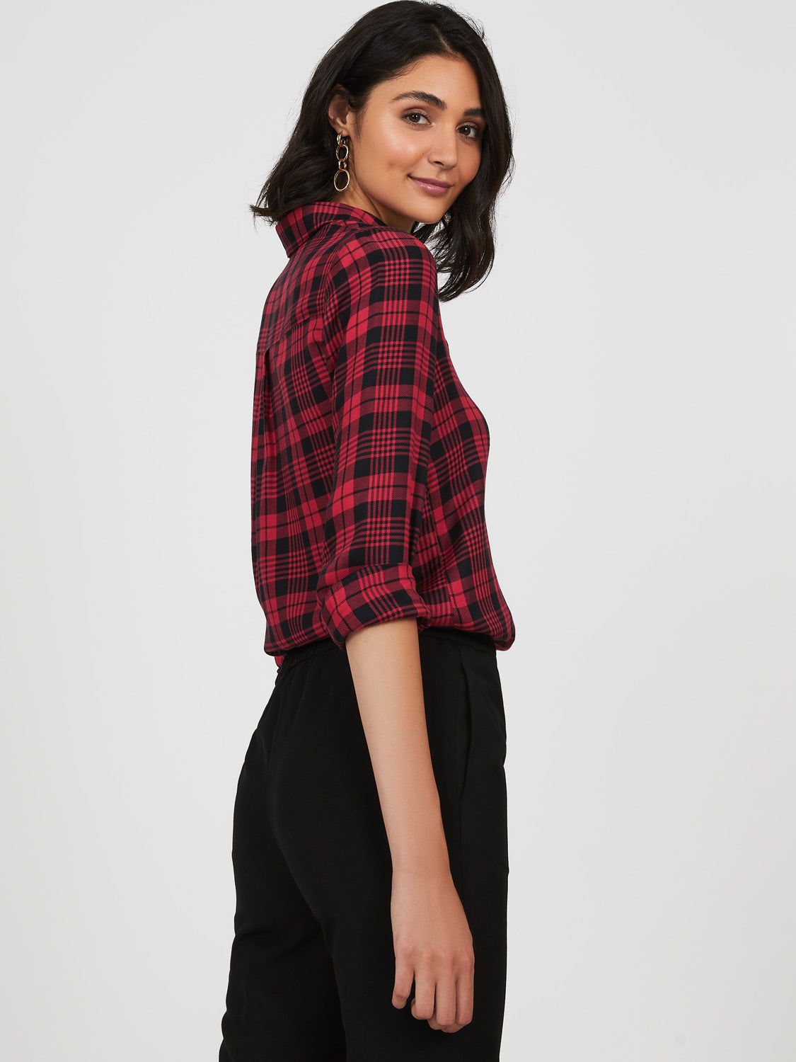 Plaid Button-Front Overshirt sold by Suzy Shier product image thumbnail 3