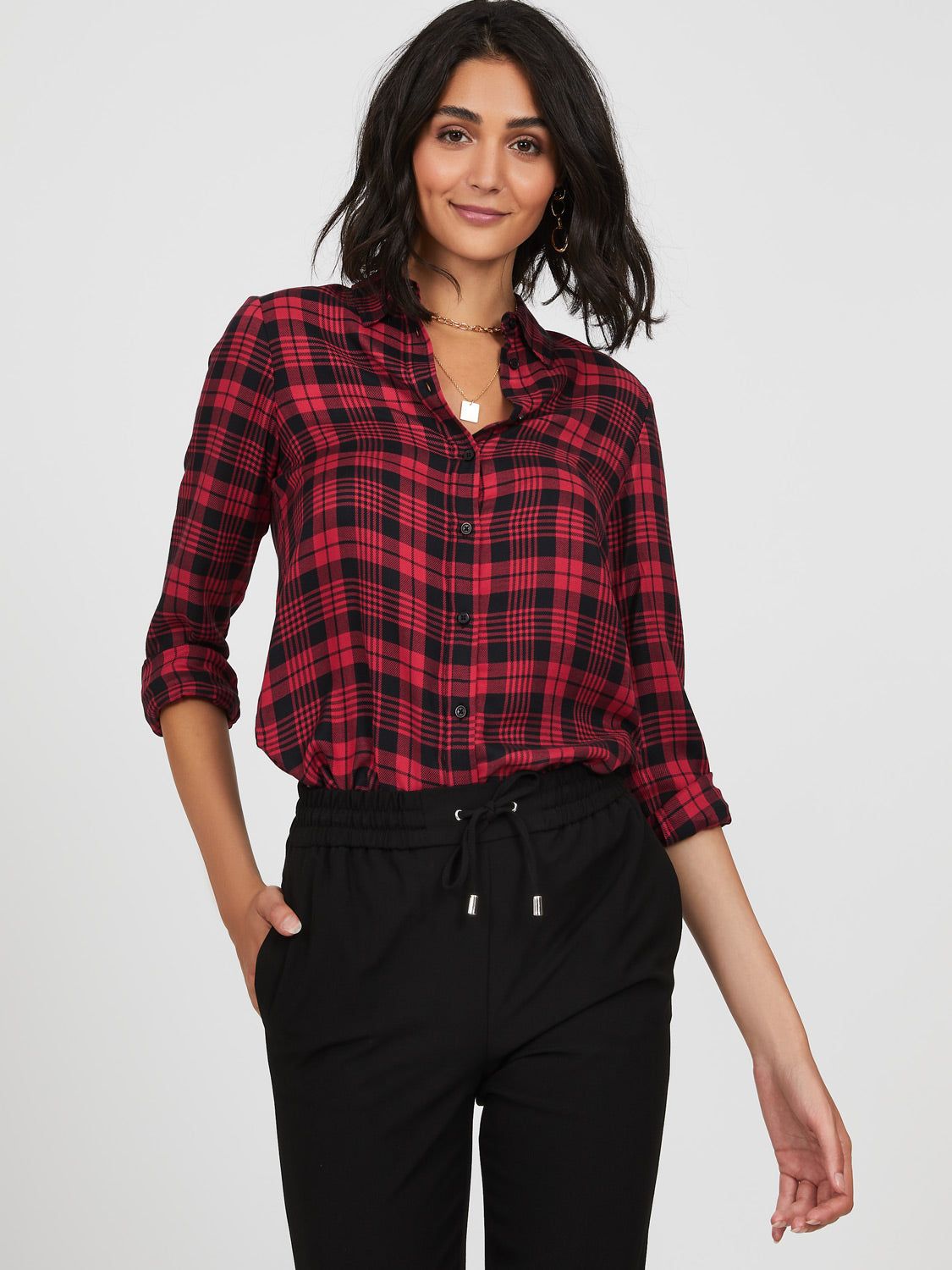 Plaid Button-Front Overshirt sold by Suzy Shier product image thumbnail 2