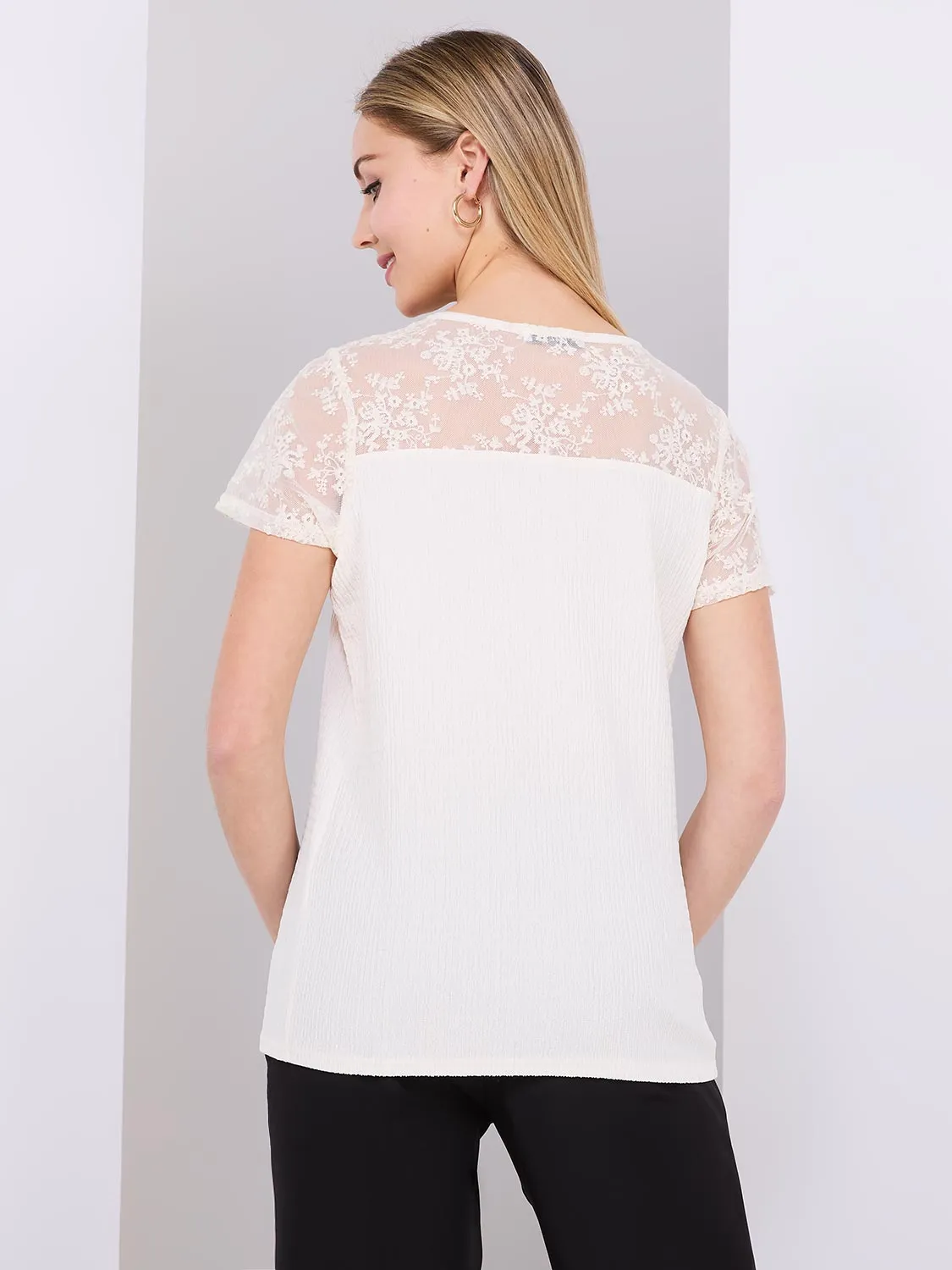 Floral Embroidered Mesh Short Sleeve Top sold by Suzy Shier product image thumbnail 5