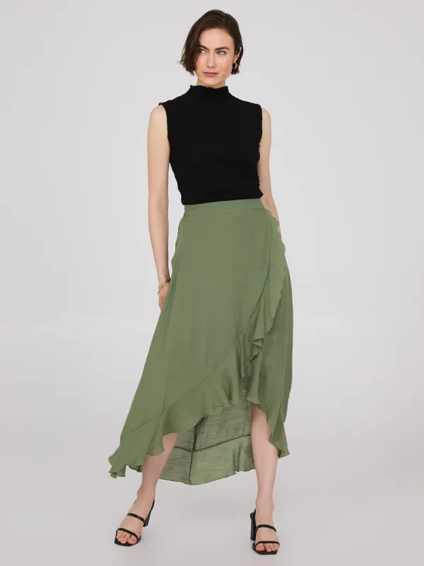High-Low Ruffle Midi Skirt sold by Suzy Shier