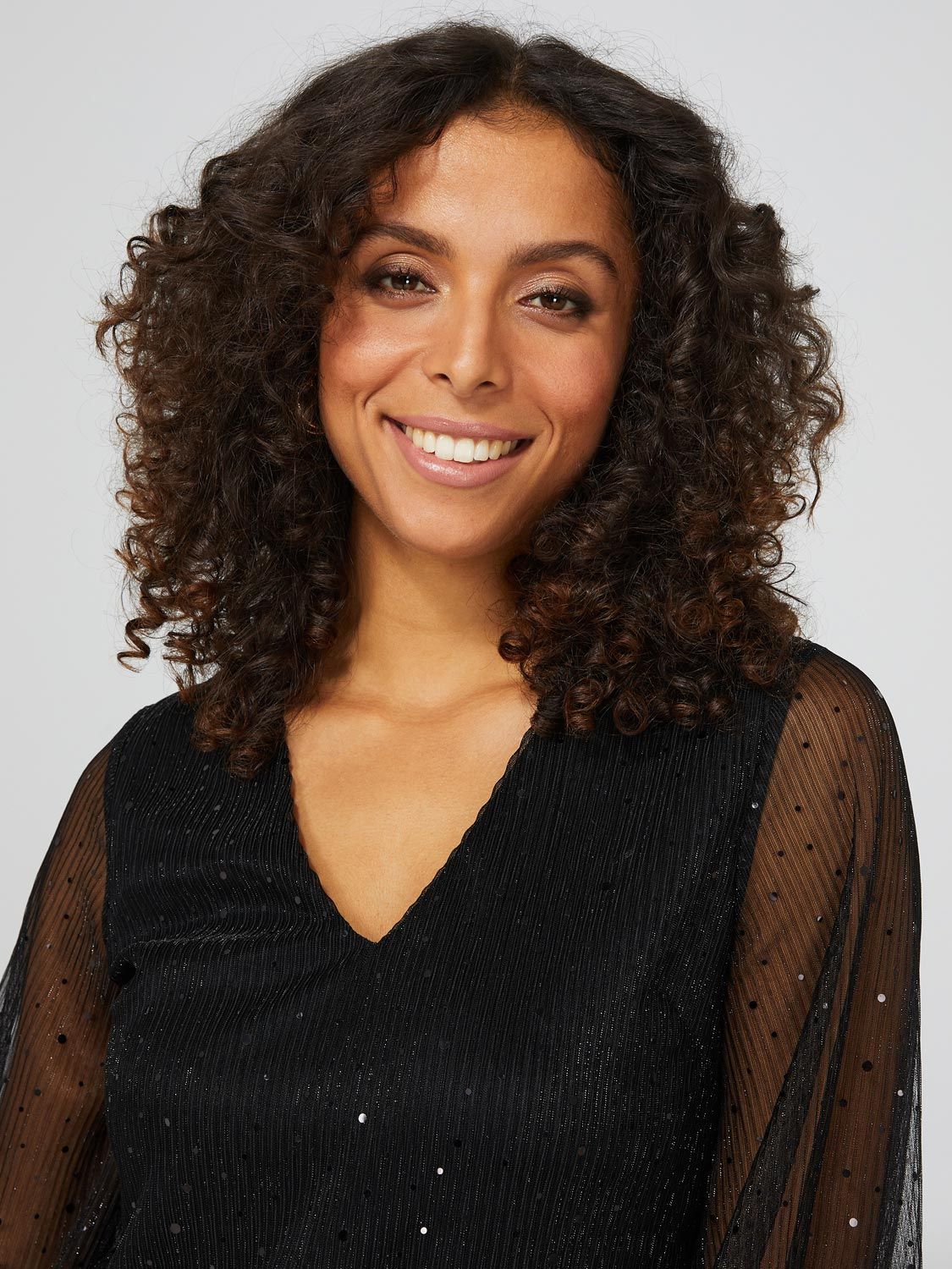 Glitter Crinkle Mesh Long Sleeve Top sold by Suzy Shier product image thumbnail 3