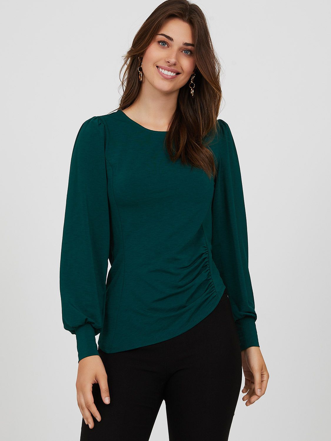 Ruched Hem Puff Sleeve Top sold by Suzy Shier