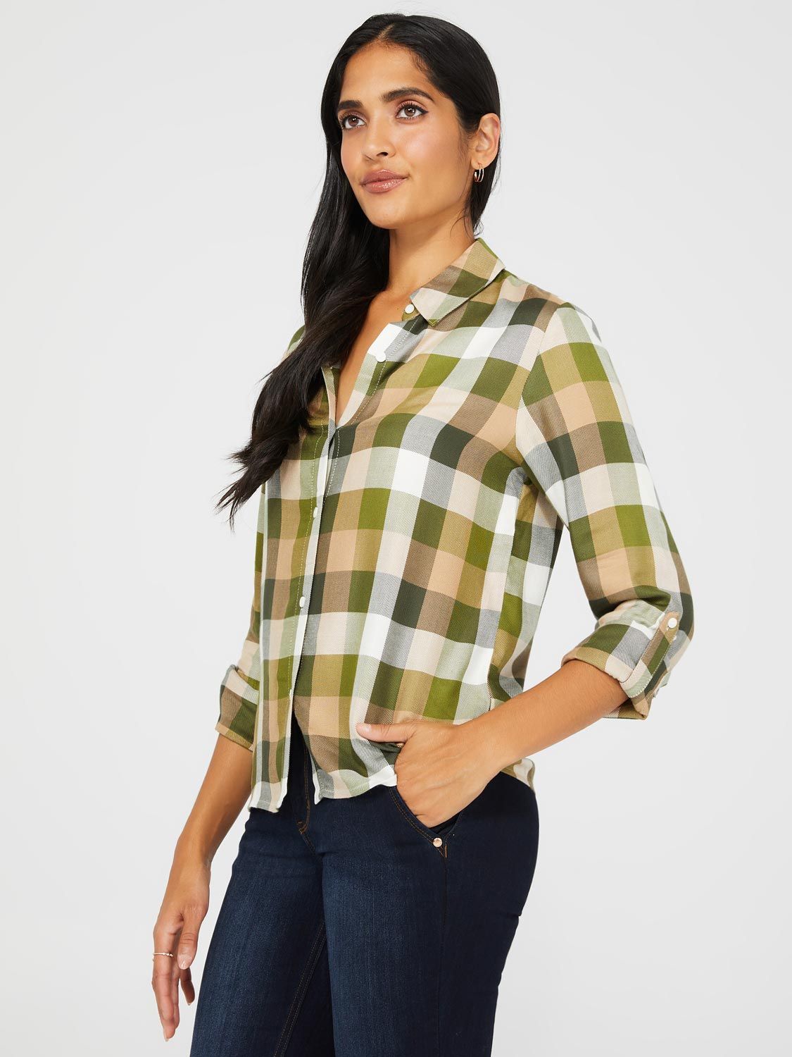 Plaid Button-Front Blouse sold by Suzy Shier product image thumbnail 4