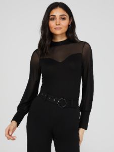 Mesh Mock Neck Sweetheart Top sold by Suzy Shier