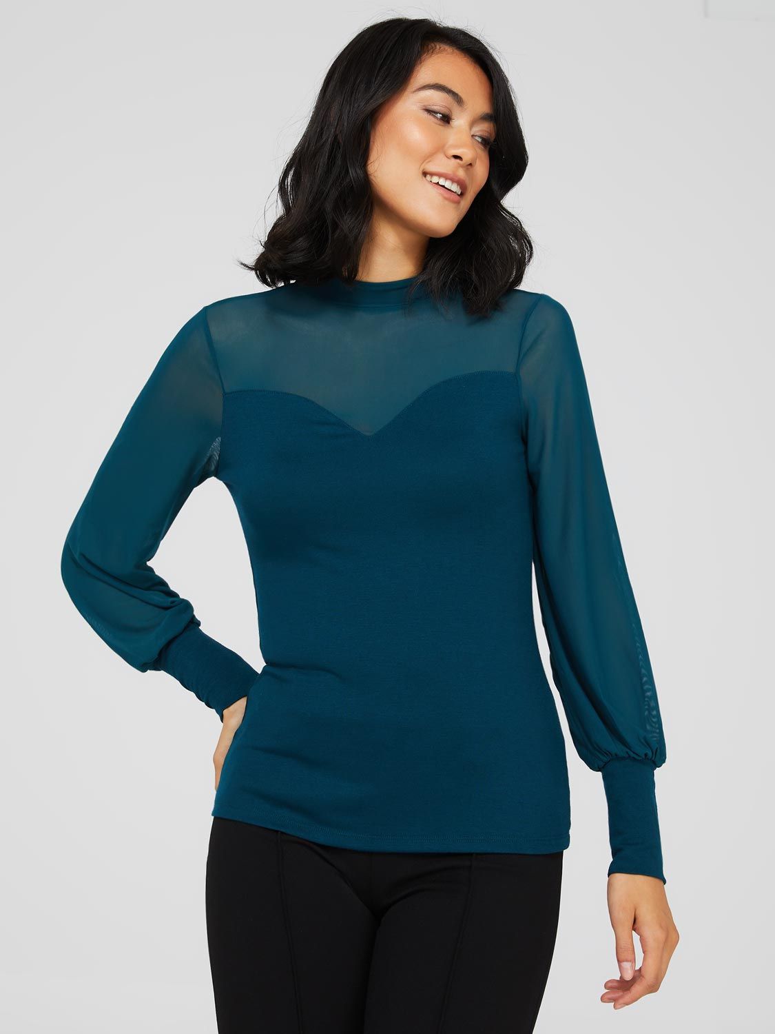 Mesh Mock Neck Sweetheart Top sold by Suzy Shier