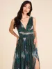 Floral Print V-Neck Metallic Crinkle Knit Gown sold by Suzy Shier