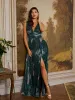 Floral Print V-Neck Metallic Crinkle Knit Gown sold by Suzy Shier