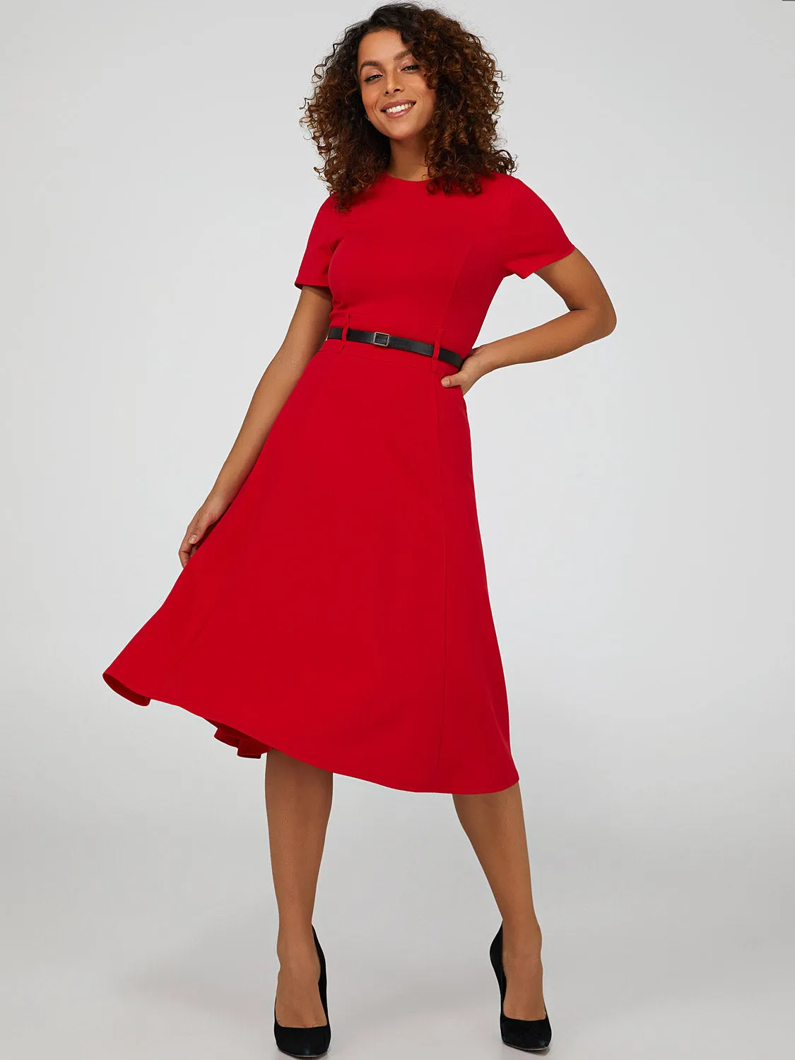Short Sleeve Midi Dress With Belt sold by Suzy Shier