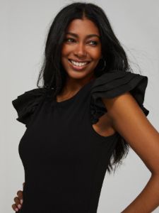 Ruffle Cap Sleeve Bodysuit sold by Suzy Shier
