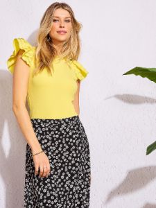 Ruffle Cap Sleeve Bodysuit sold by Suzy Shier