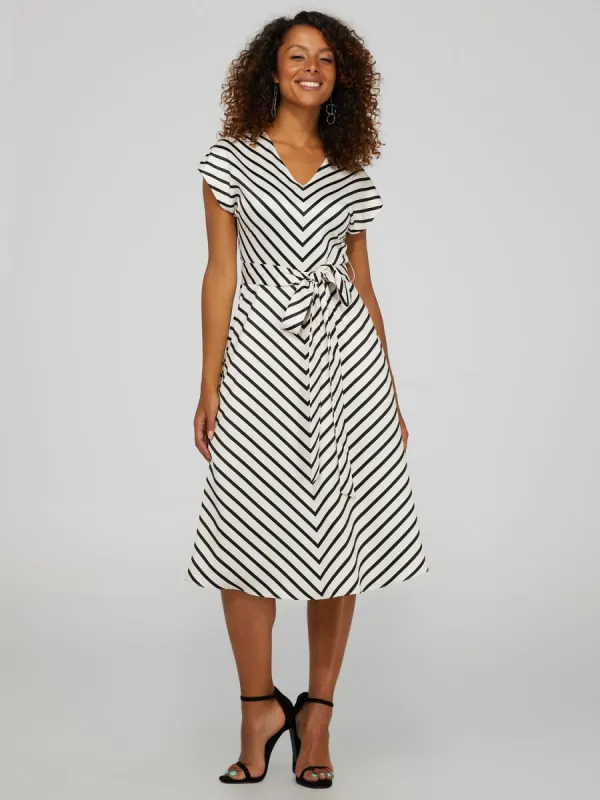 Striped V-Neck Midi Dress With Pockets sold by Suzy Shier