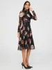 Printed Mesh Mock Neck Midi Dress With Side Pockets sold by Suzy Shier