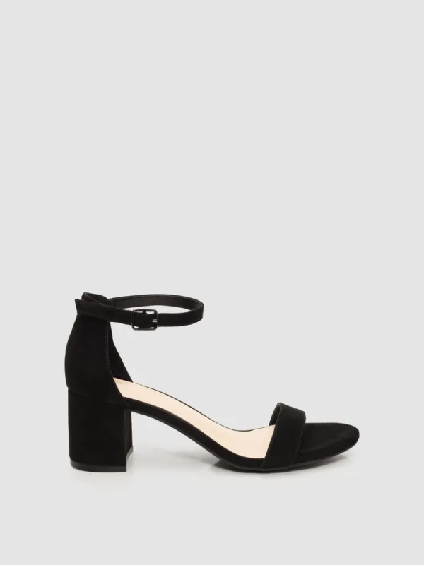 Round Toe Faux Leather Mid Block Heel Sandal sold by Suzy Shier