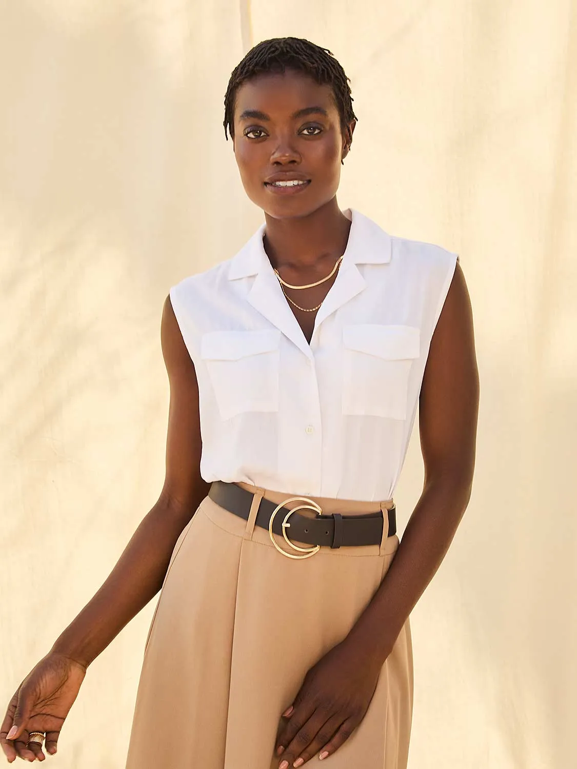 Sleeveless Tencel Button-Front Blouse sold by Suzy Shier product image thumbnail 2