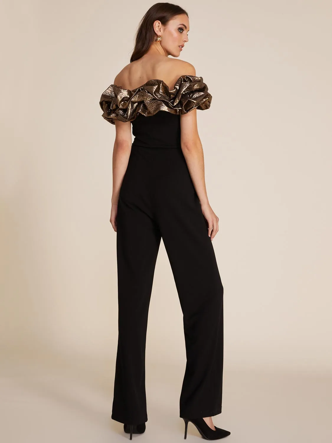 Metallic Jacquard Off-The-Shoulder Straight Leg Jumpsuit sold by Suzy Shier product image thumbnail 4